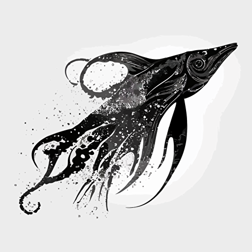 squid, svg, vector art, lineart, stencil, black and white, transparent background