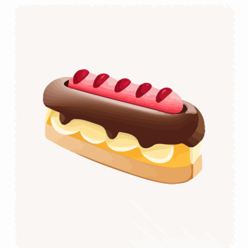 minimalistic vector logo, chocolate eclair with raspbery on white backgorund use use only 4 colors, no gradients front view