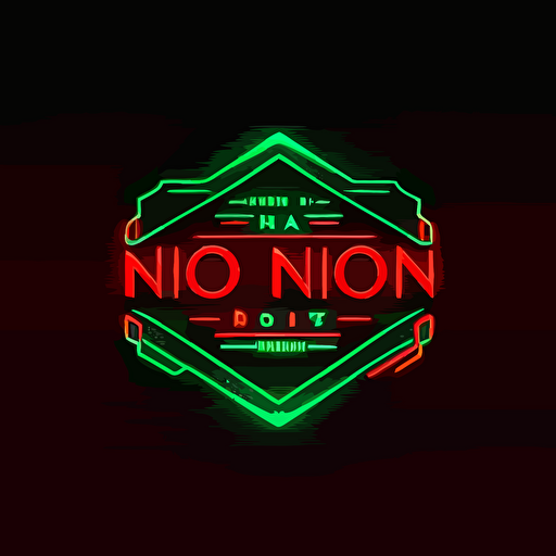 new york horiozn in red and green neon abstract style on black background, vector illustrated logo, simple flat design