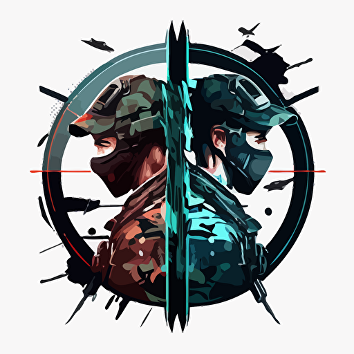 an emblem for a tournament where two content creators play a game against each other, fortnite, military, crosshairs, battle, youtube, twitch vector