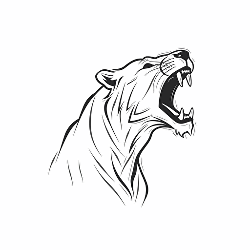 vector art of a lioness roaring, one line, logo style, black and white, white background, simplistic draw
