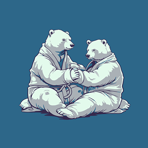 Two Bears practicing jiu jitsu on top of each other on the ground, vector animation illustration, 4 colors limit, solid background, high resolution