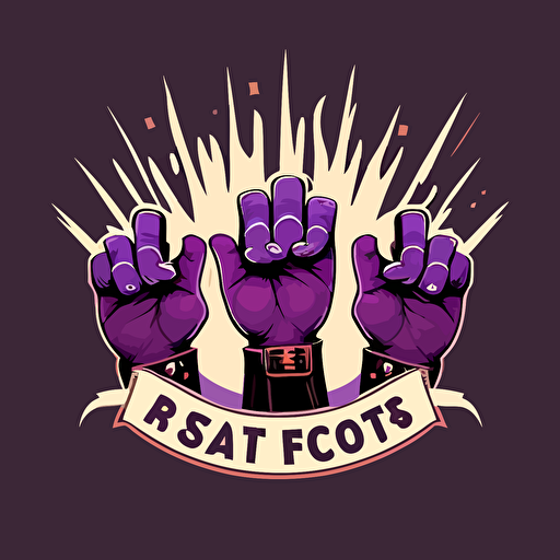 flat vector art, logo for book club, three cat paws in the air, white fist, brown fists, black fist, book, purple, magic