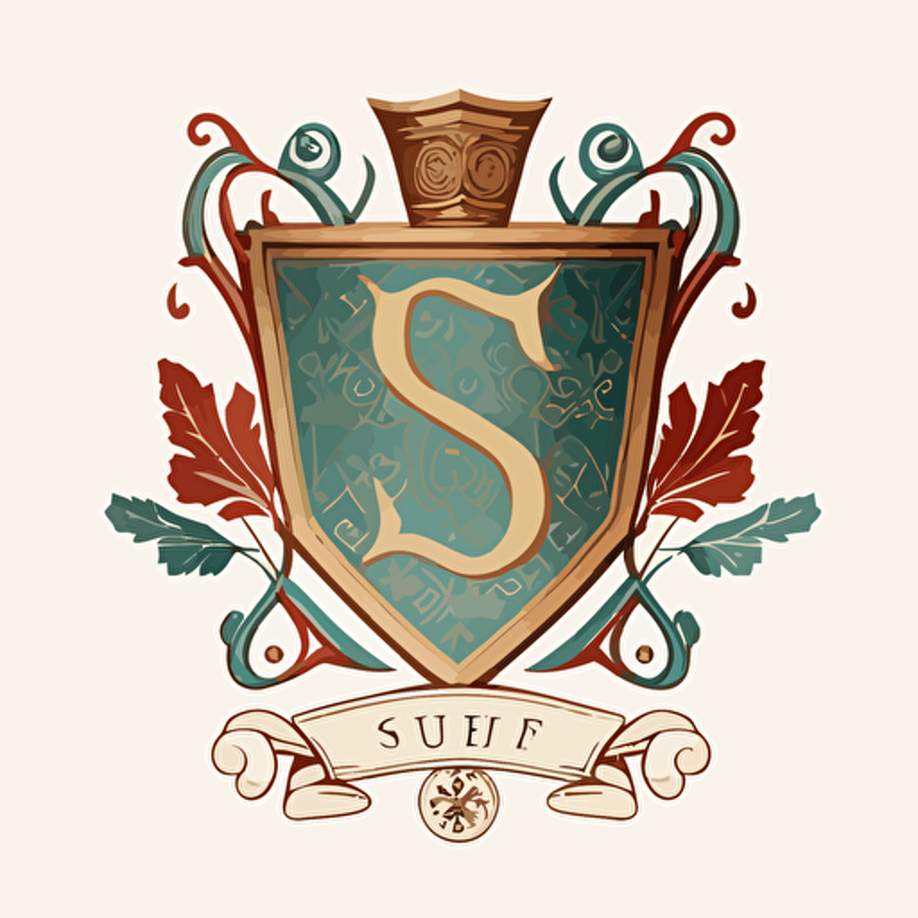 family crest, minimalistic, flat, 2d, main letter P, smaller letters S and V, vector, classic style,