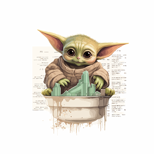 baby yoda mixed with an owl and a bar chart, vector art