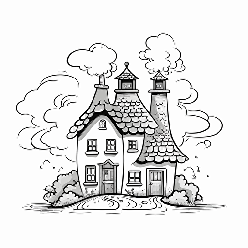 simple vector drawing outline of a whimsical house