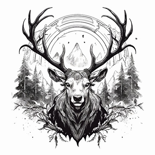 elk antler, black and white vector illustration, simple ::vector style