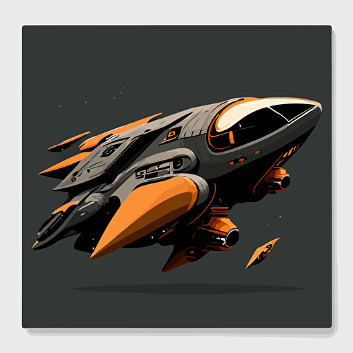 futuristic space ship, top down, orange and grey, black background, minimalistic, vector