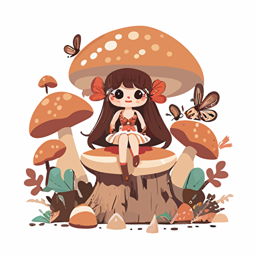 flat vector of a fairy sitting on mushrooms, 2d art, white background, simple style