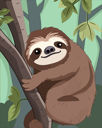vector illustration sad and cute of a sloth hanging from a tree branch, cartoon style