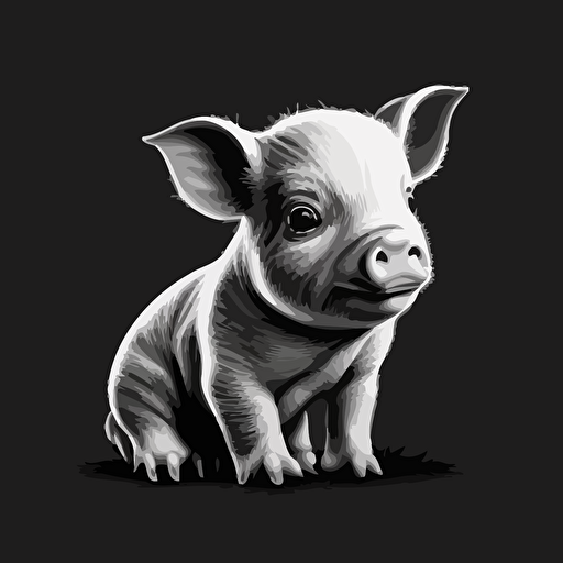 cartoon black and white mini piglet vector style