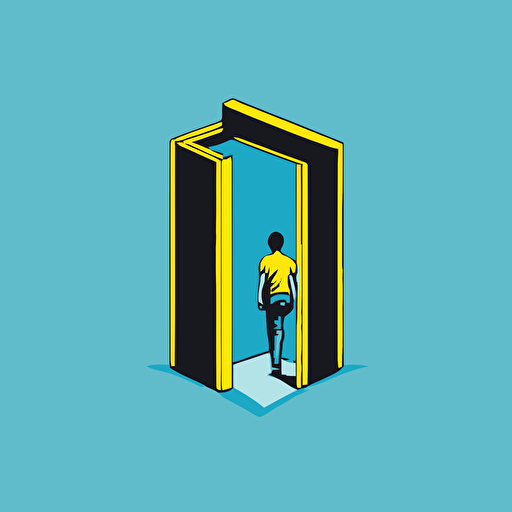 person passing through a very narrow door, vector illustration