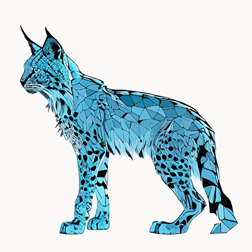 2d, coloring page, simple, sprite, vector, line drawing of a transparent, polygonal computerized lynx, blue color #11375c, #a9c9e7, side view