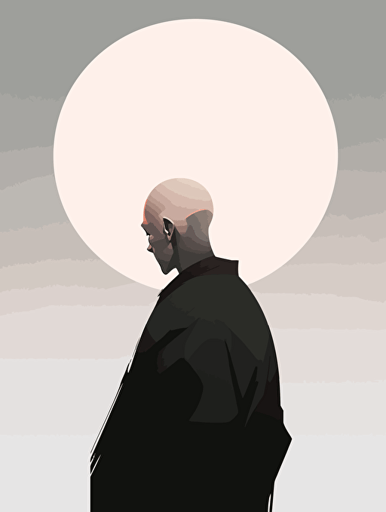 minimalism, minimalism, minimalism, black, moon, bald assassin man in ethereal abstraction, simple vector art, contemporary Chinese art, color gradients, layered forms, whimsical animations, emotional faces, sharp shape