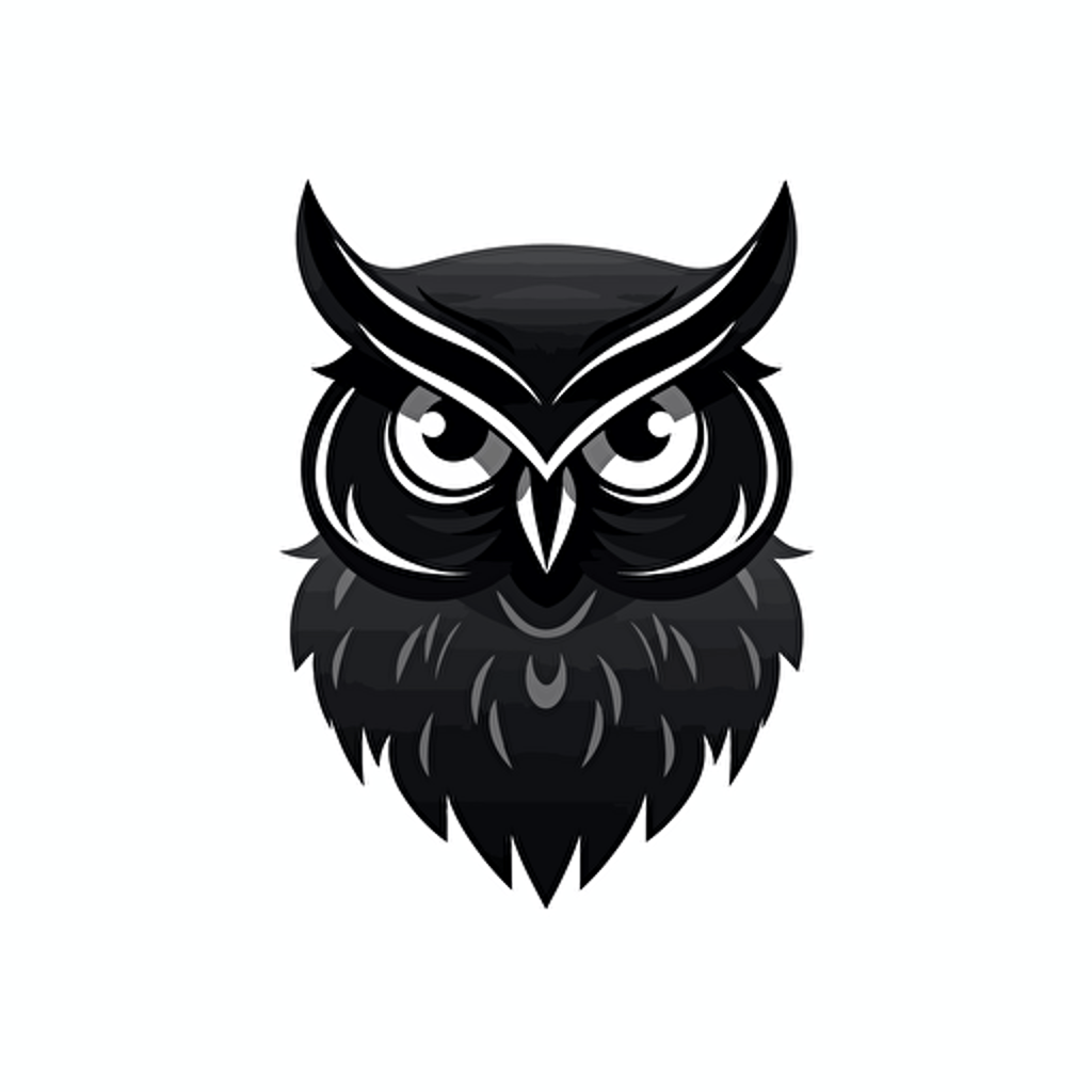 Owl, logo, black color, in the style of minimalist, vector, minimalist, icon, simple, logo technique, comic vector illustration style, flat design, minimalist icon, flat, adobe illustrator, white background