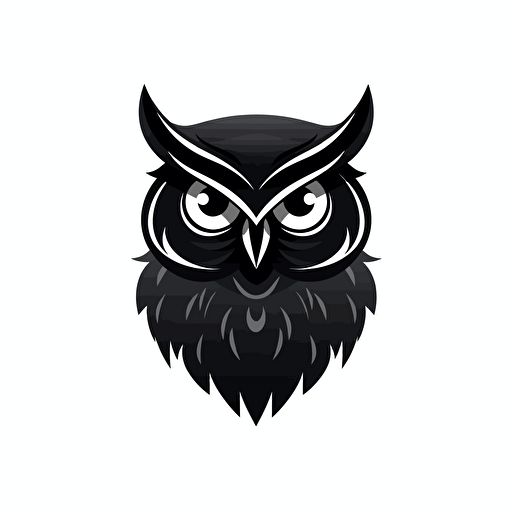 Owl, logo, black color, in the style of minimalist, vector, minimalist, icon, simple, logo technique, comic vector illustration style, flat design, minimalist icon, flat, adobe illustrator, white background
