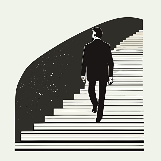 man descending stairs, cute vector simple drawing