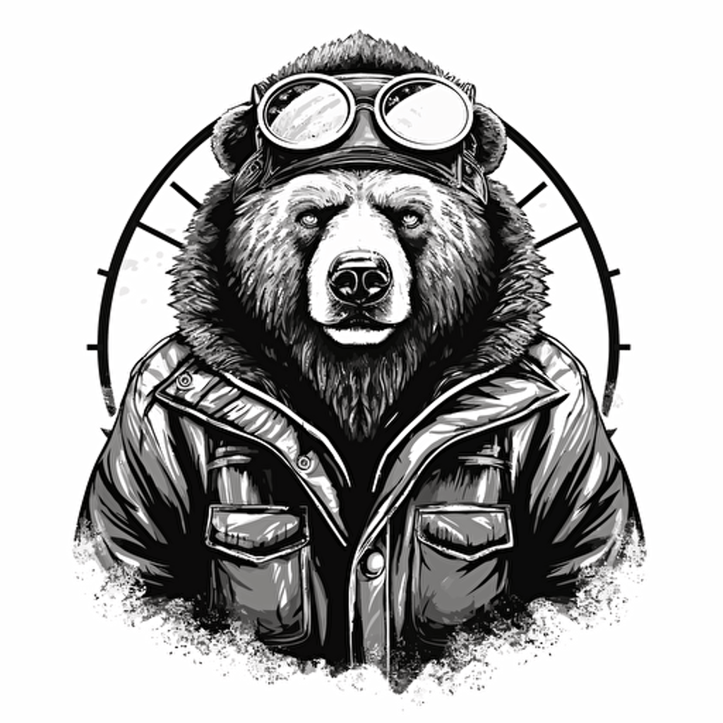 bear with binoculars, vector icon, black and white, white background ::vector style