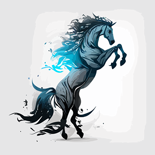 vector Logo design style, 3 color tone, black, grey, cerulean blue, the mythological Sleipnir galloping on SIX legs