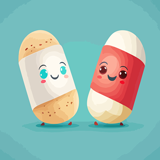 two cute eggrolls smilling red and white. Vector style. 2D. Drawing.