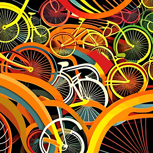 detailed vector illustration of pattern made of many bicycles flowing abstract