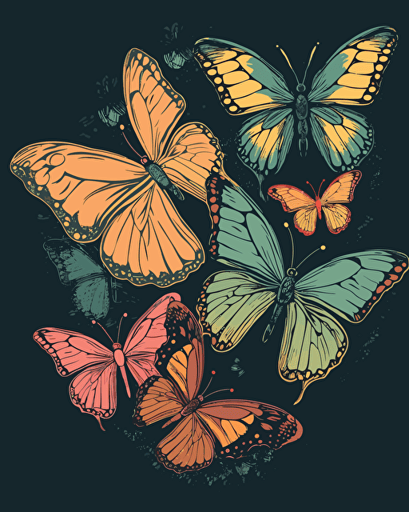 butterflies, retro aesthetics, vector image, sticker design, pantone colors