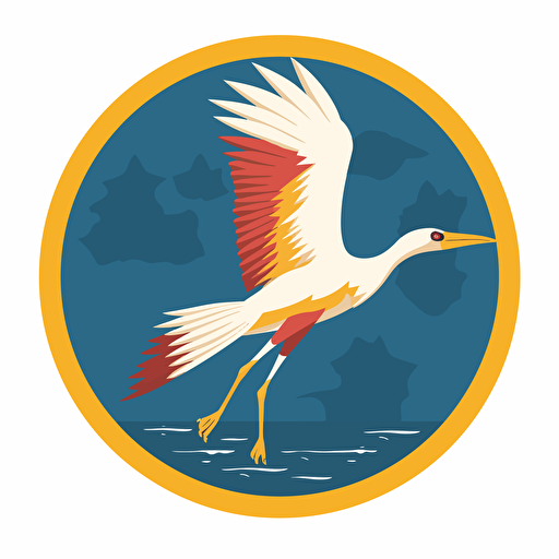 Stork, vector, ukrainean, flat, in flight, with ukrainean symbol