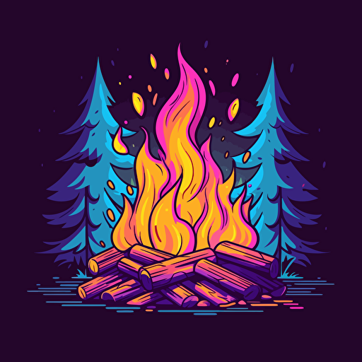 vivid colorful comic illustration of bonfire, colorful vector, game ui design, simple colors, clean background