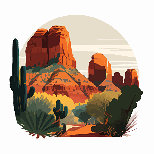 muted colors detailed flat vector image of the buttes in sedona, high resolution, stylistic collage