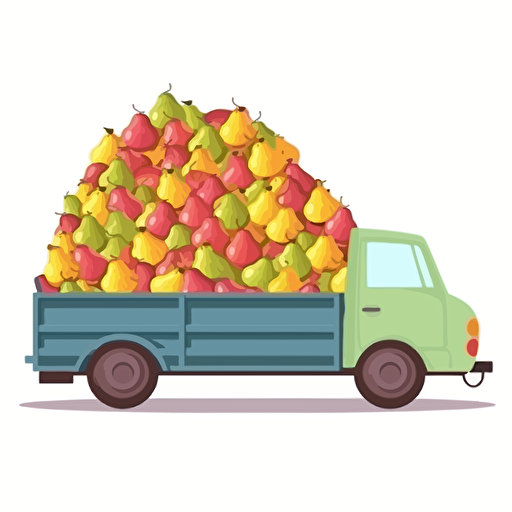 truck full of pears only, colorfull, vivid colors, white background, vector style