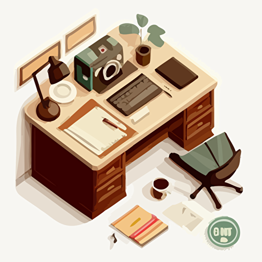 vector illustration of an empty post office worker's desk, view from top on a white background