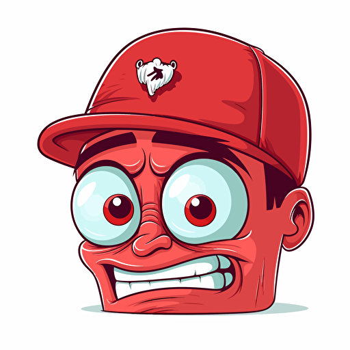 vector image of a wojak charcter on red cap with sad eyes and smiling mouth on white background