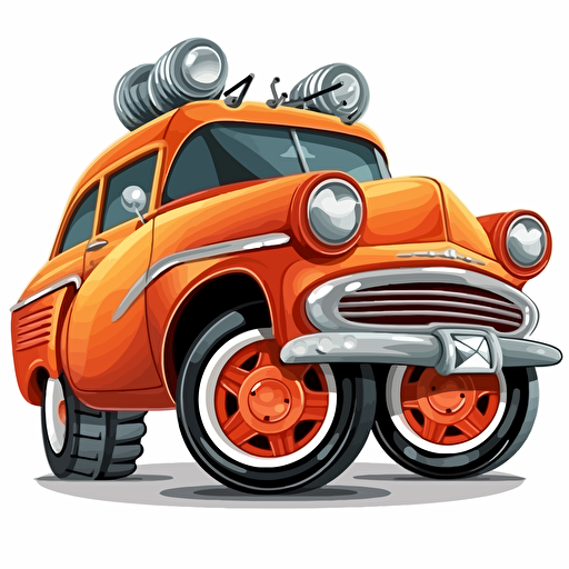 cartoon car with big wheels in the back, vector art, white background
