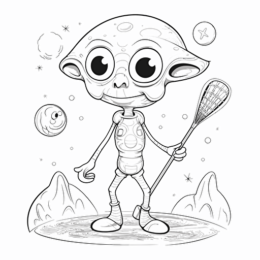 alien playing golf, coloring page, no shadow, vector, simple