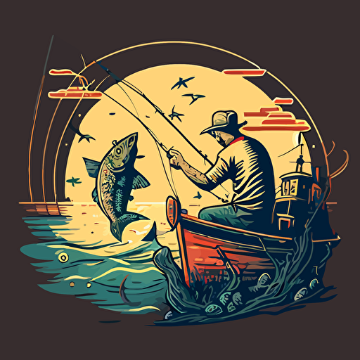 vector, fisherman reeling a fish, ar9:11