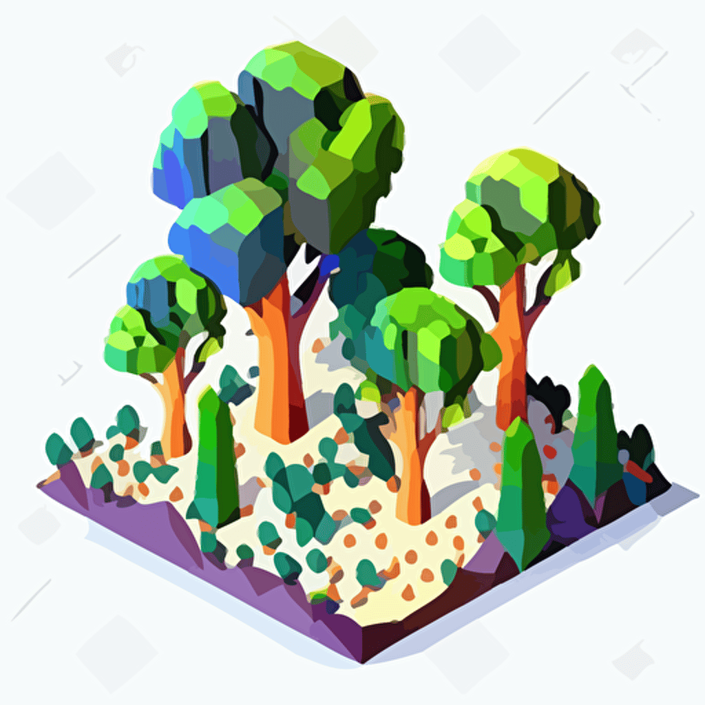 isometric, vector illustration, isolated, on white background, forest of broccoli, saturated colors