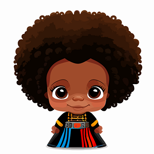 A saturated colorfull baby fur afro darth vader, goofy looking, smiling, white background, vector art , pixar style