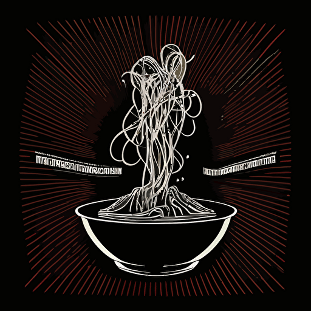 [cyberpunk realism], iconic logo of [a bowl of spaghetti bolognese for a cd album cover], [white] vector, on black [background]