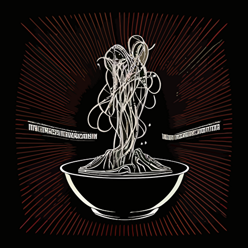 [cyberpunk realism], iconic logo of [a bowl of spaghetti bolognese for a cd album cover], [white] vector, on black [background]
