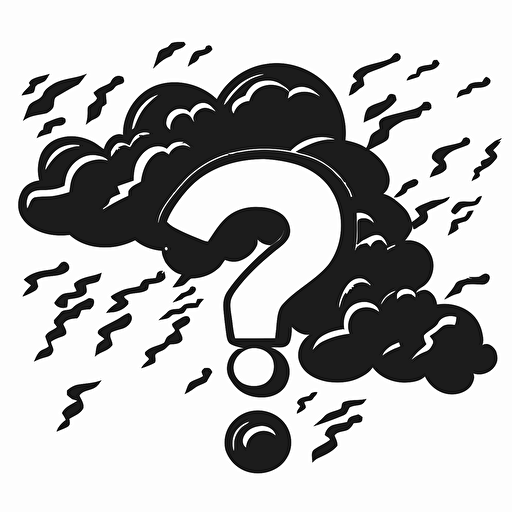 A simple thought cloud with a runic question mark in it, indicating mental confusion, black and white, vector, flat, svg, dnd style