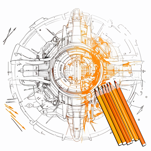 2D vector pencil on time in minimalism cyberpunk style and in orange colors. Background white