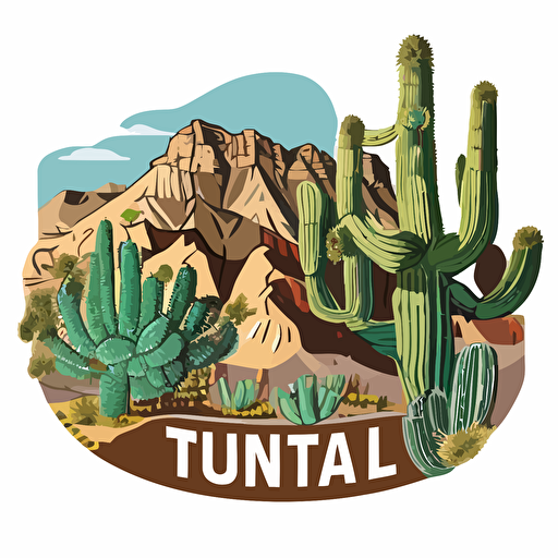 sticker in the shape of utah with cacti, sticker, vector, white background