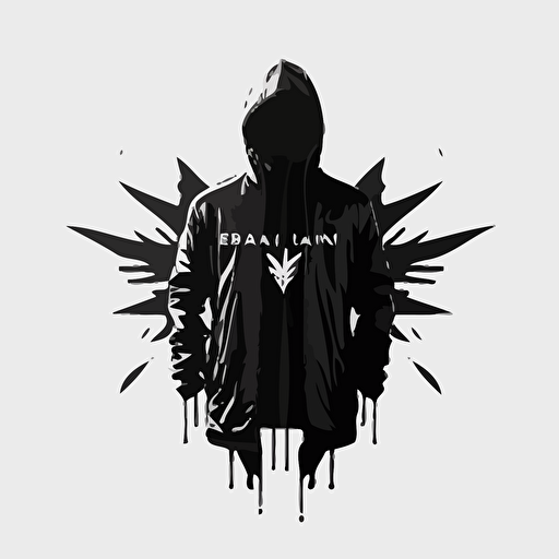 modern minimal iconic logo of dark infamous clean streetwear clothing brand, black vector on white background