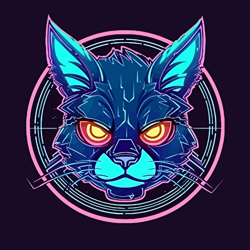 cyber neon anime style cat superhero, up close, vectors. Design in circle with transparent backround
