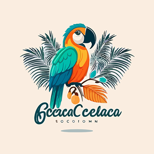 busca un logo monocromático de un color en formato vectorial 2D con un guacamayo que sea icónico, representativo, fácil de recordar y reconocer. El diseño debe tener líneas gruesas, detalles precisos en el pico, ojos y plumas, y ser apropiado para serigrafía, bordados y otros productos promocionales. Además, puede incluir elementos decorativos como hojas, ramas y flores en una cantidad limitada para mantener la simplicidad y claridad del diseño, en fondo blanco.