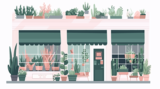 a simple and modern succulents shop facade ,flat color, vector illustration, for blog thumbnail image, simple, white background