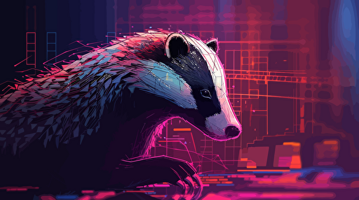 A clever badger, triumphantly eliminating irregularities in time series data and value deviations, digital illustration, vivid colors, vector style, futuristic environment, data visualizations in the background, well-lit, sharp details, Canon EOS 5D Mark IV, 35mm f/1.4 lens, ISO 100, f/2.8, Adobe Illustrator