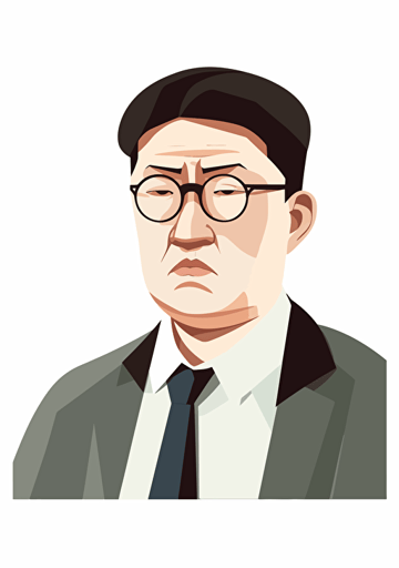 South Korean middle-aged male office worker with angry face, dry and neat, white background, Artsy flat vector illustration