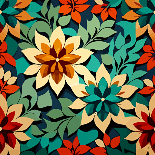 2d pattern vector illustration of multi-colored flowers in a wallpaper pattern