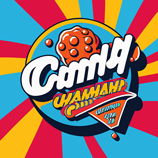 brand logo in pop art style, with a chupa chups style lollipop, minimalistic, futuristic, vector